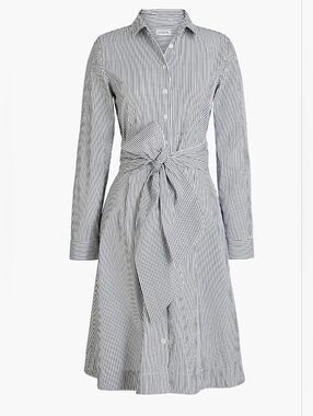 J. Crew Tie-Waist Shirt-Dress In Cotton Polpin White & Navy Stripe Sz 4